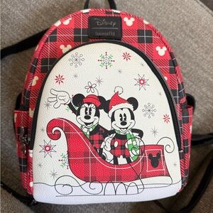 Loungefly Red and White Mickey & Minnie Sleigh Backpack